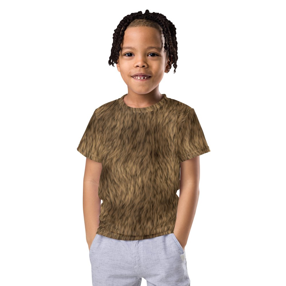 Brown Fur Print Bear Dog Cat Costume Kids crew neck t-shirt