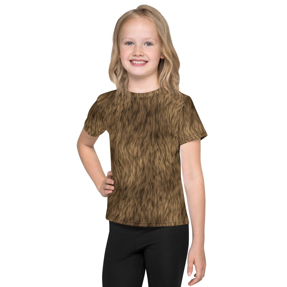 Brown Fur Print Bear Dog Cat Costume Kids crew neck t-shirt - Image 2