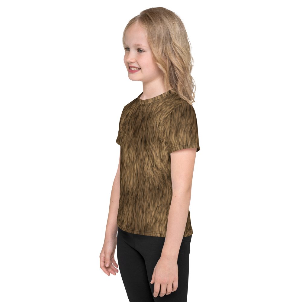 Brown Fur Print Bear Dog Cat Costume Kids crew neck t-shirt - Image 4
