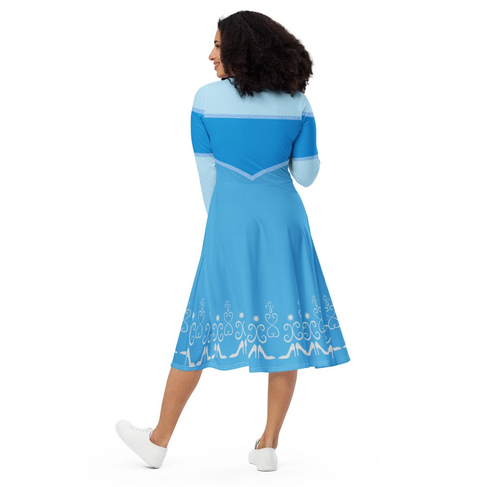 Princess Cinderella Halloween Cosplay Long Sleeve Midi Dress - Image 7