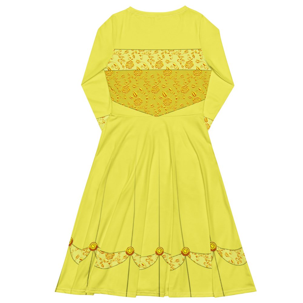 Princess Belle Costume Beauty And The Beast Halloween Cosplay Long Sleeve Midi Dress - Image 4