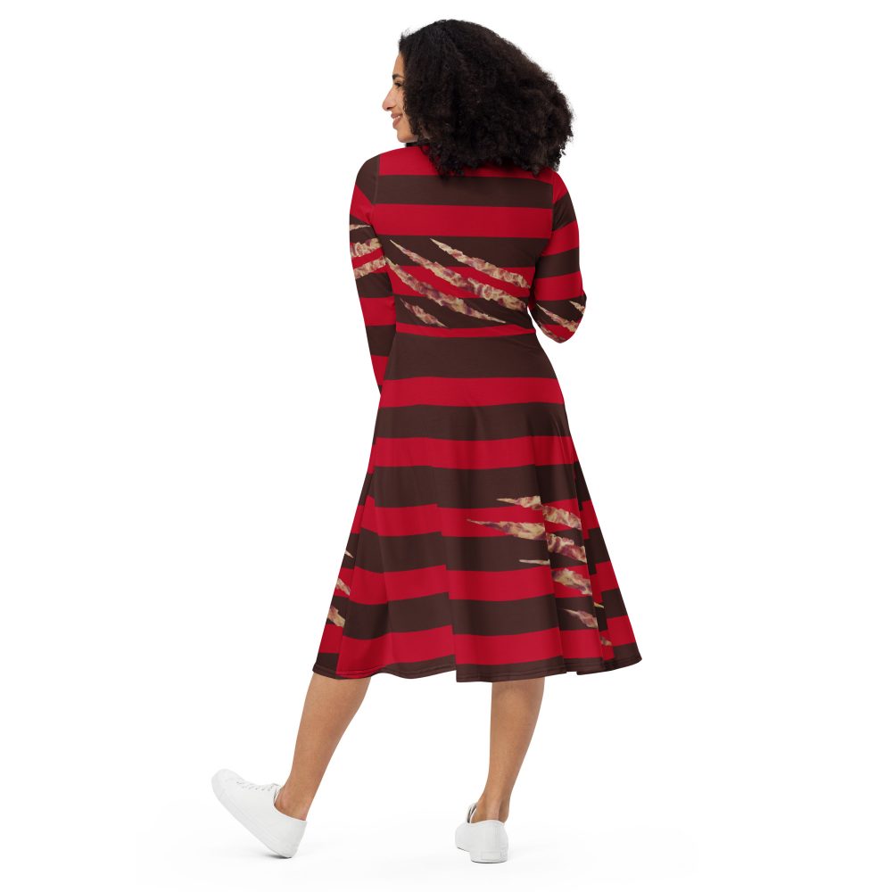 Freddy Kreuger Halloween Cosplay Long Sleeve Midi Dress - Image 7
