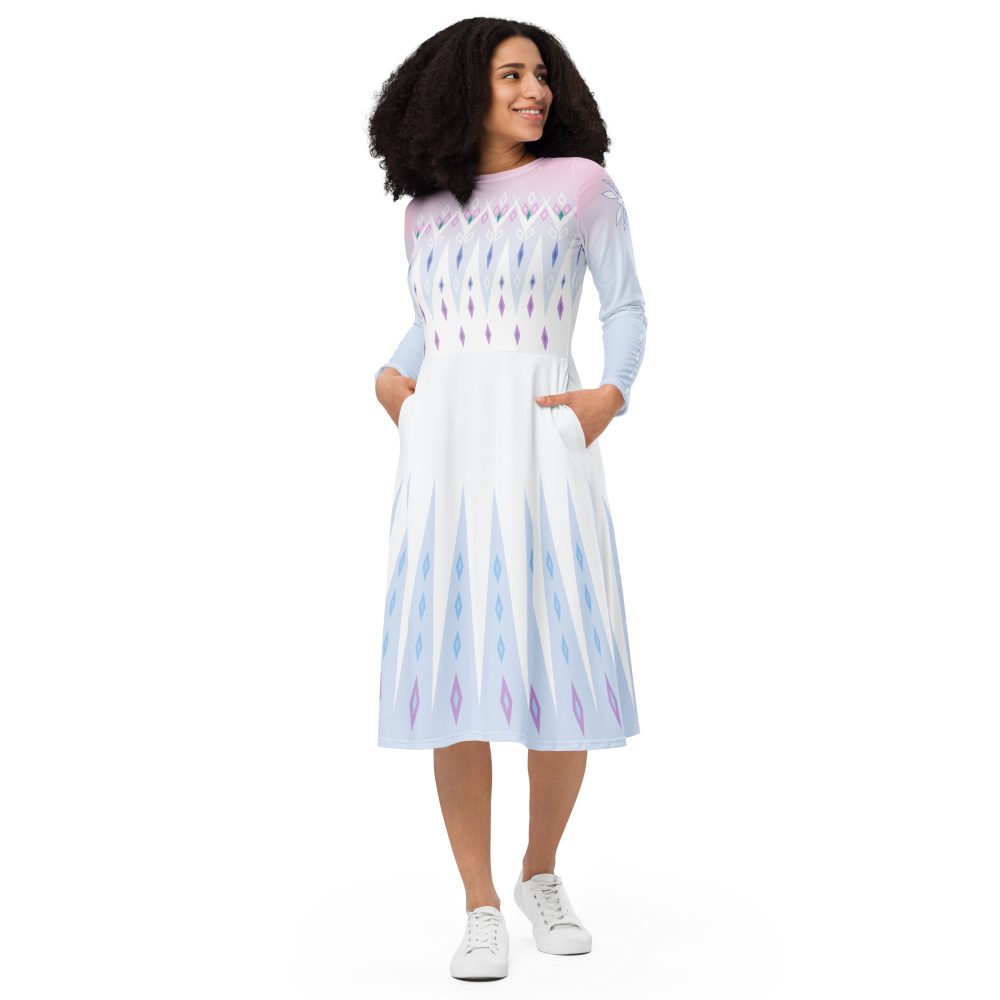 Elsa Frozen Ice Princess Long Sleeve Midi Dress