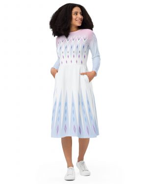 Elsa Frozen Ice Princess Long Sleeve Midi Dress