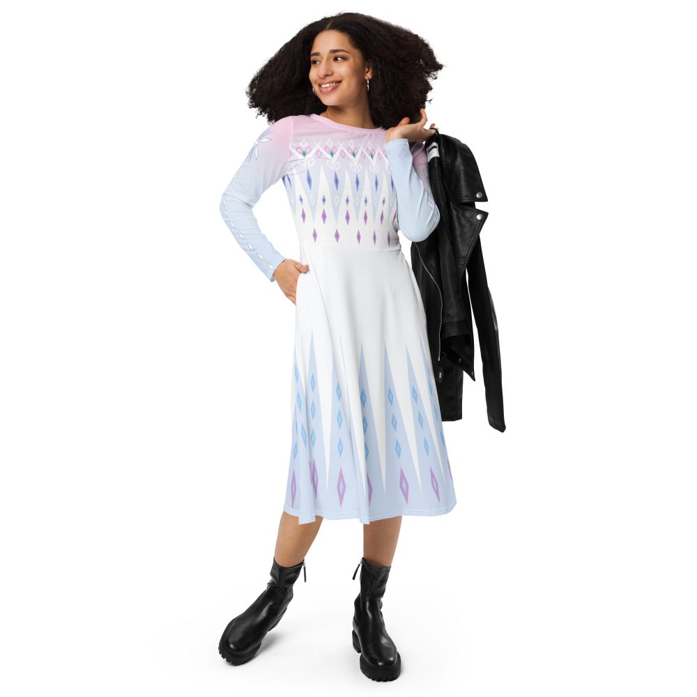 Elsa Frozen Ice Princess Long Sleeve Midi Dress - Image 5