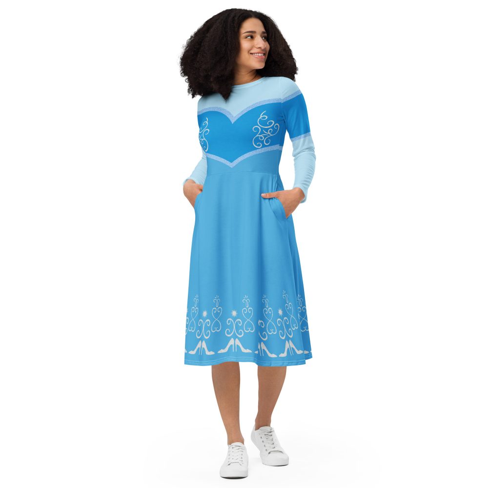 Princess Cinderella Halloween Cosplay Long Sleeve Midi Dress