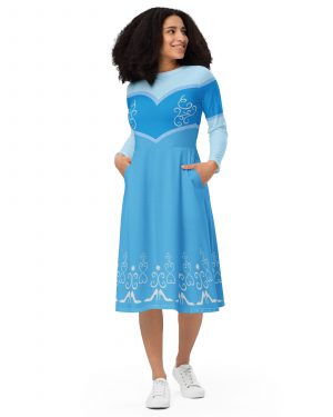 Princess Cinderella Halloween Cosplay Long Sleeve Midi Dress