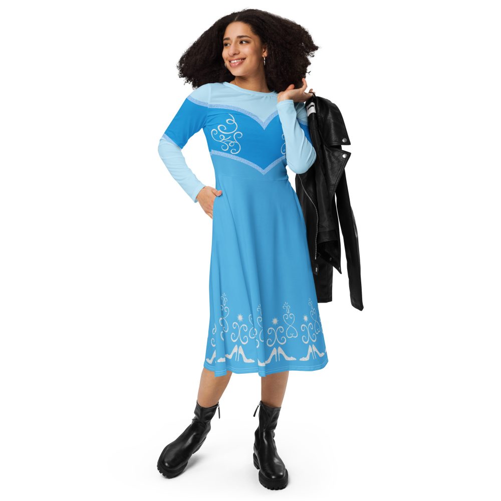 Princess Cinderella Halloween Cosplay Long Sleeve Midi Dress - Image 2