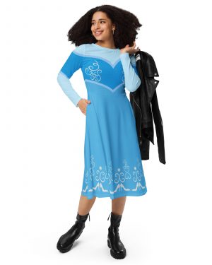 Princess Cinderella Halloween Cosplay Long Sleeve Midi Dress