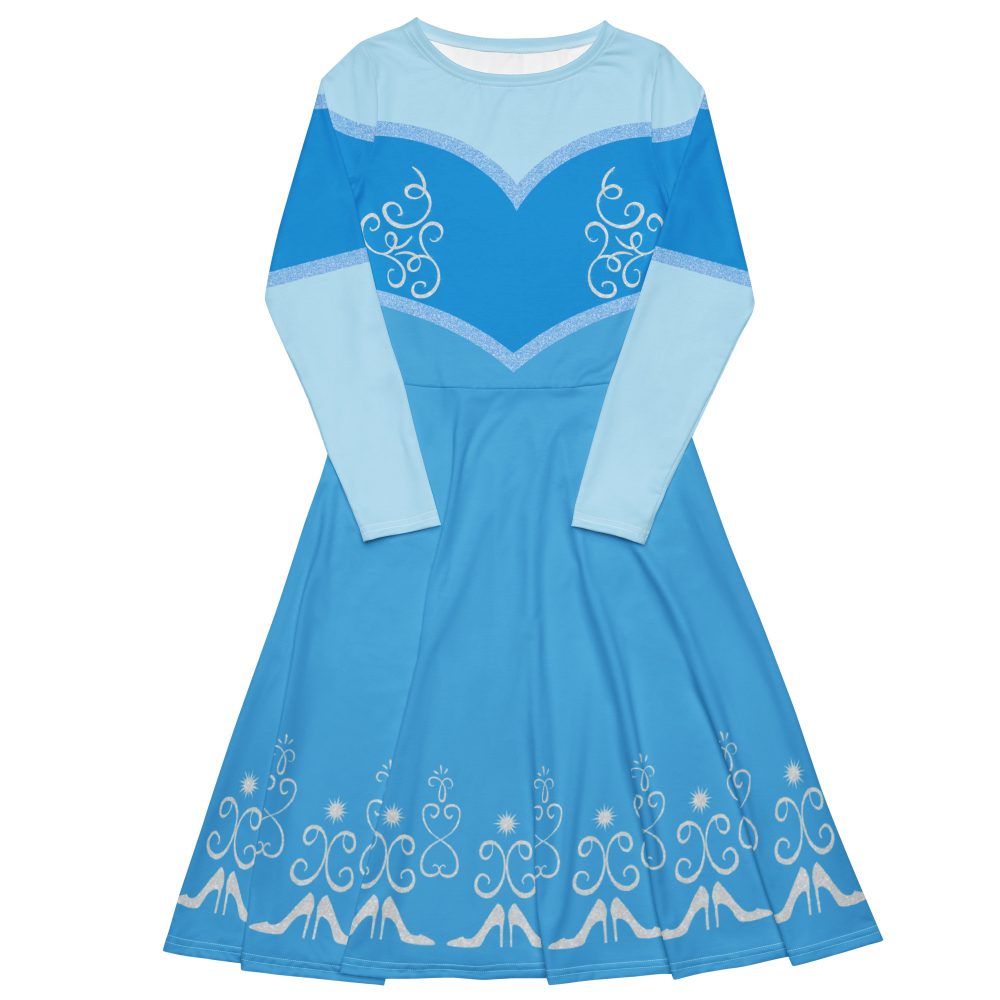 Princess Cinderella Halloween Cosplay Long Sleeve Midi Dress - Image 5