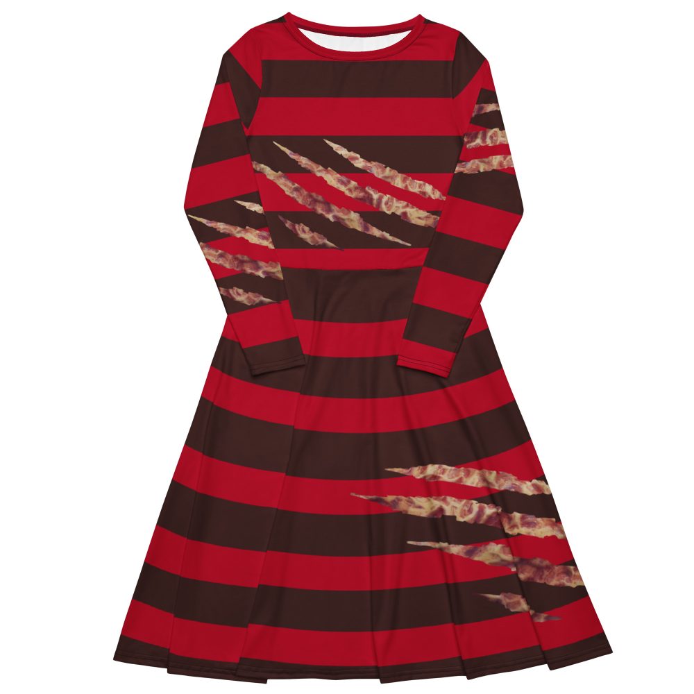 Freddy Kreuger Halloween Cosplay Long Sleeve Midi Dress - Image 3