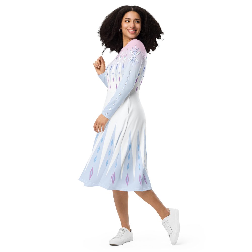 Elsa Frozen Ice Princess Long Sleeve Midi Dress - Image 4