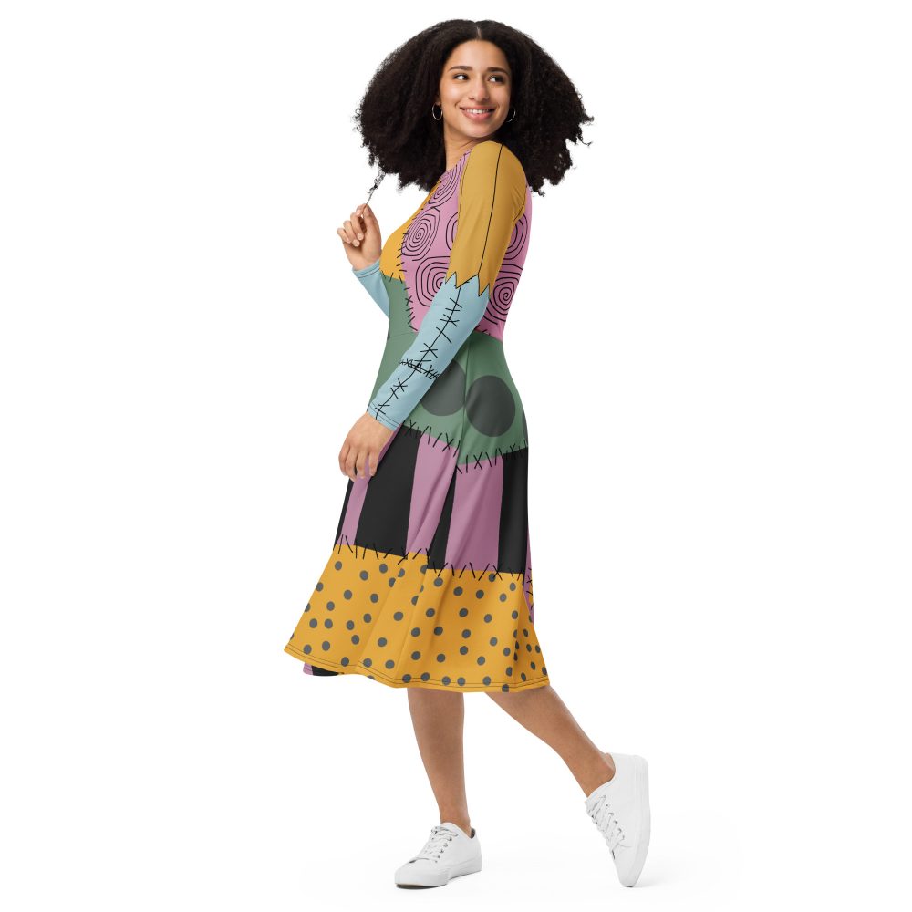 Nightmare Sally Costume Halloween Cosplay Long Sleeve Midi Dress - Image 5