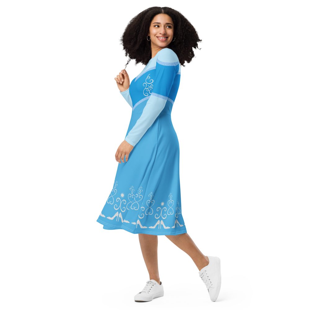Princess Cinderella Halloween Cosplay Long Sleeve Midi Dress - Image 9
