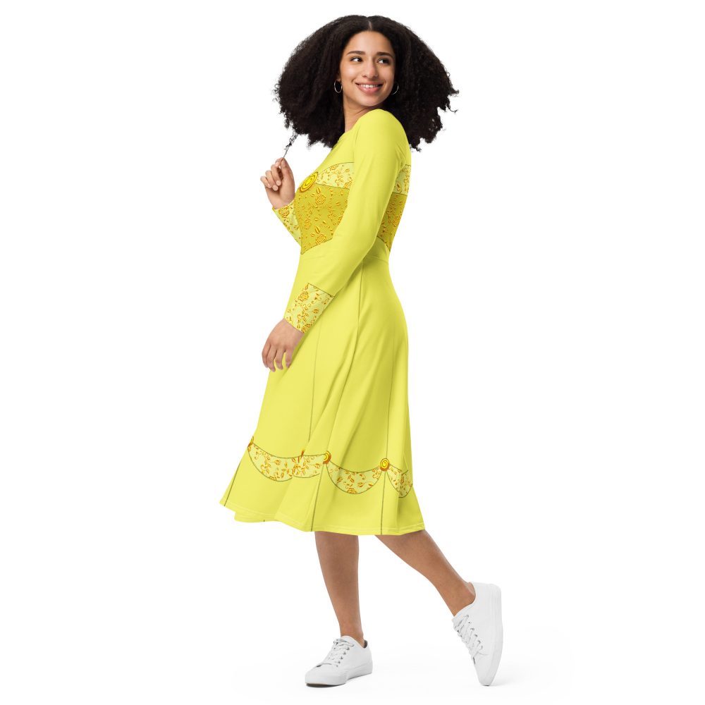 Princess Belle Costume Beauty And The Beast Halloween Cosplay Long Sleeve Midi Dress - Image 9
