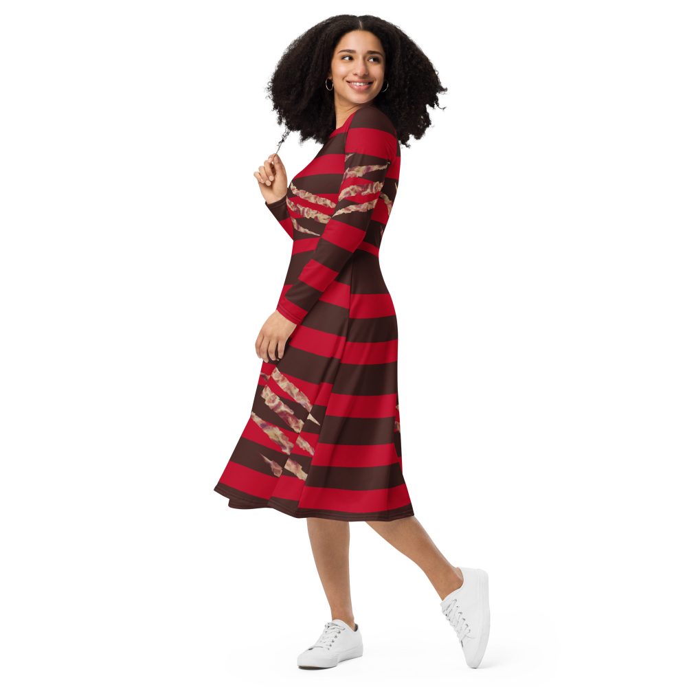 Freddy Kreuger Halloween Cosplay Long Sleeve Midi Dress - Image 9