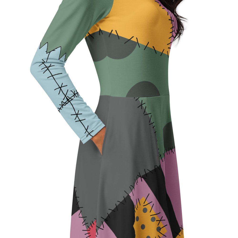 Nightmare Sally Costume Halloween Cosplay Long Sleeve Midi Dress - Image 6