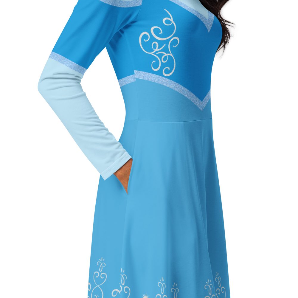 Princess Cinderella Halloween Cosplay Long Sleeve Midi Dress - Image 3