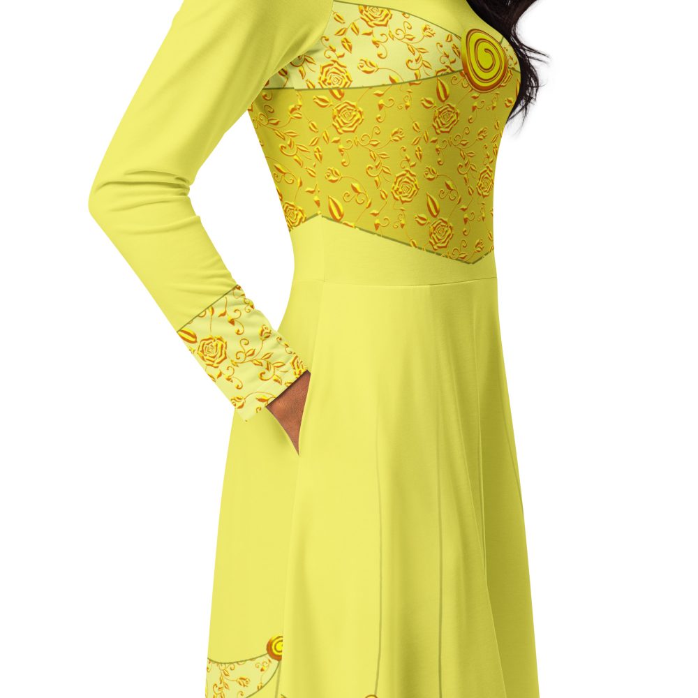 Princess Belle Costume Beauty And The Beast Halloween Cosplay Long Sleeve Midi Dress - Image 5