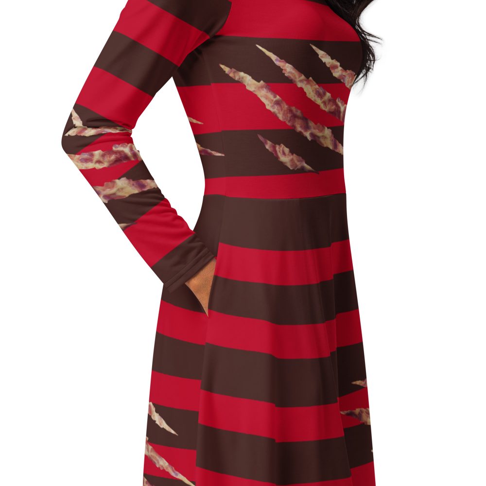 Freddy Kreuger Halloween Cosplay Long Sleeve Midi Dress - Image 5