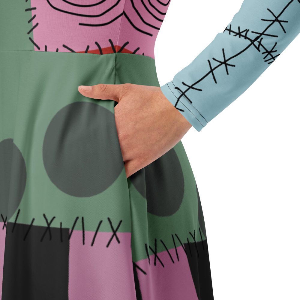 Nightmare Sally Costume Halloween Cosplay Long Sleeve Midi Dress - Image 7