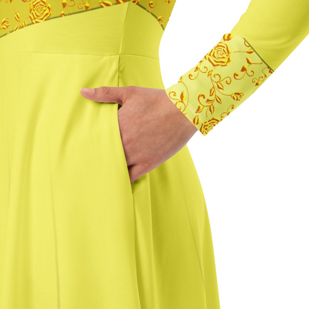 Princess Belle Costume Beauty And The Beast Halloween Cosplay Long Sleeve Midi Dress - Image 6