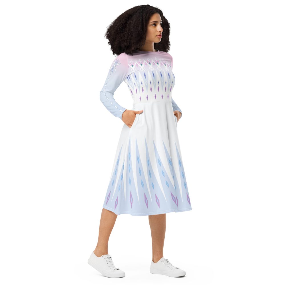 Elsa Frozen Ice Princess Long Sleeve Midi Dress - Image 3