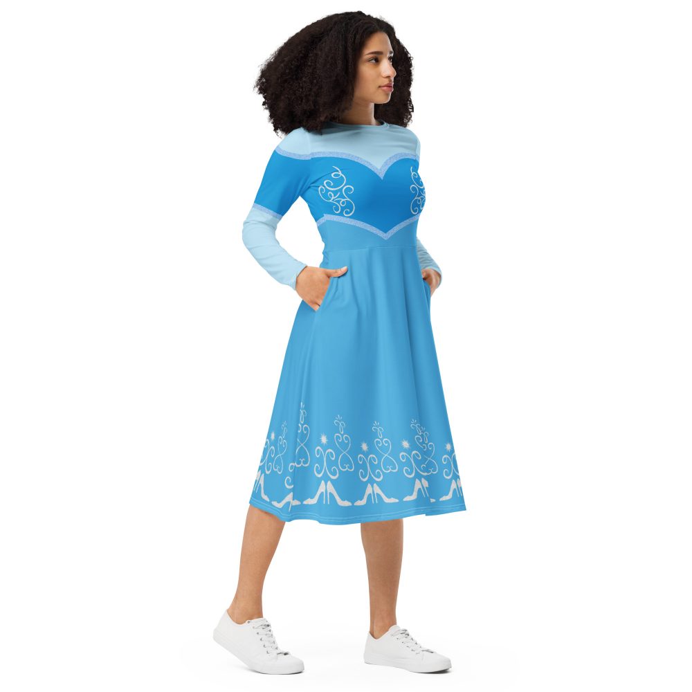 Princess Cinderella Halloween Cosplay Long Sleeve Midi Dress - Image 8