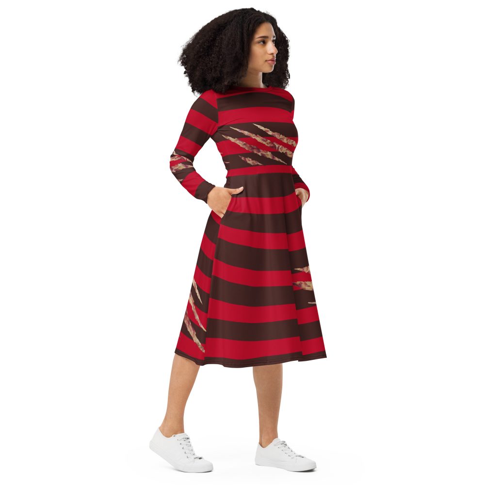 Freddy Kreuger Halloween Cosplay Long Sleeve Midi Dress - Image 8
