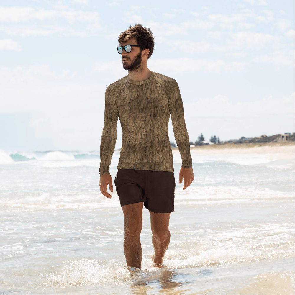 Brown Fur Print Bear Dog Cat Costume Men's Rash Guard - Image 3