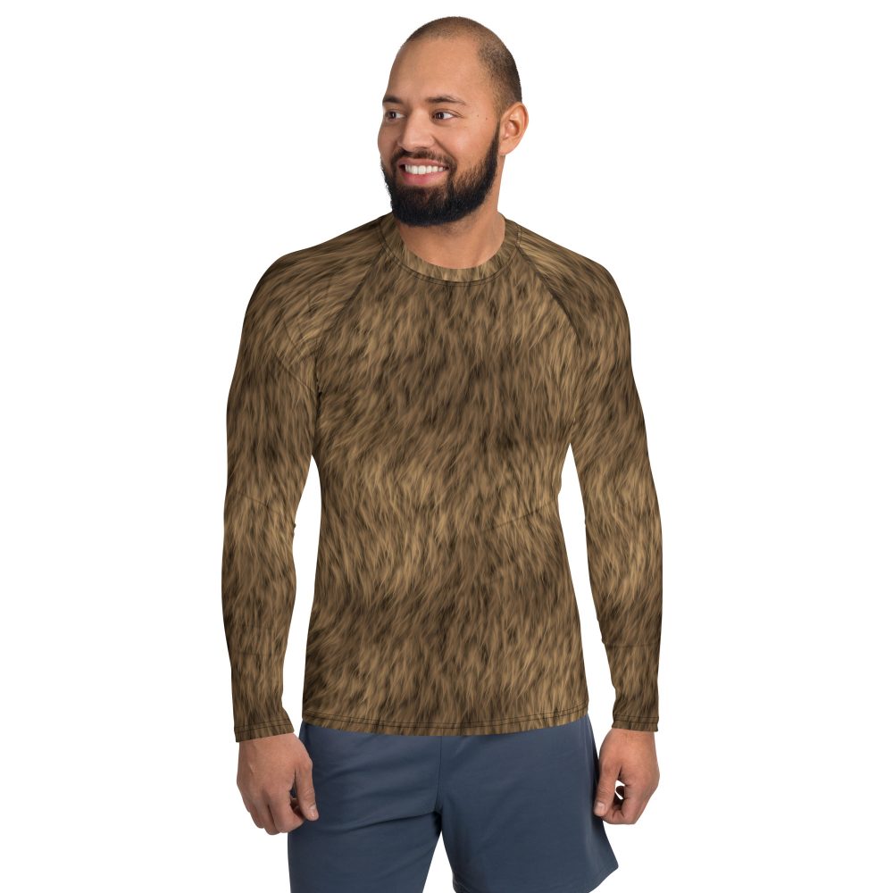 Brown Fur Print Bear Dog Cat Costume Men's Rash Guard - Image 4