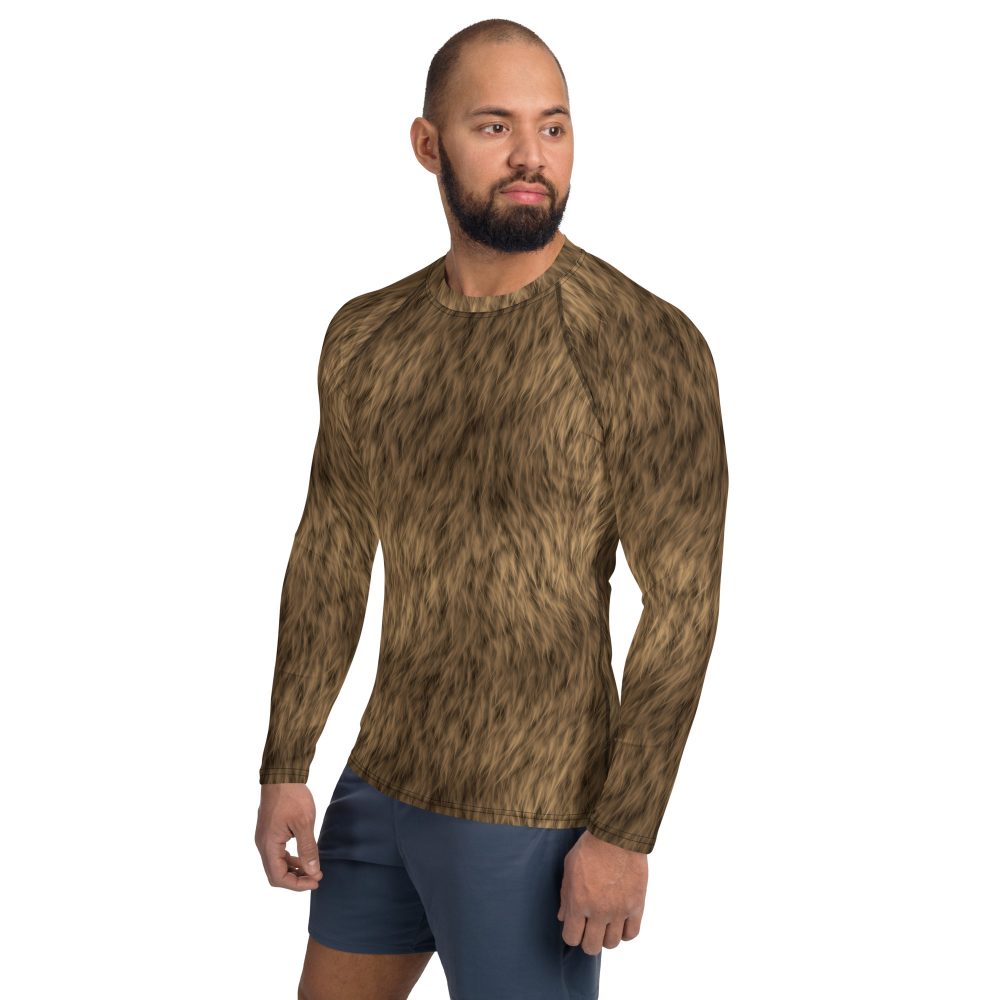Brown Fur Print Bear Dog Cat Costume Men's Rash Guard - Image 5
