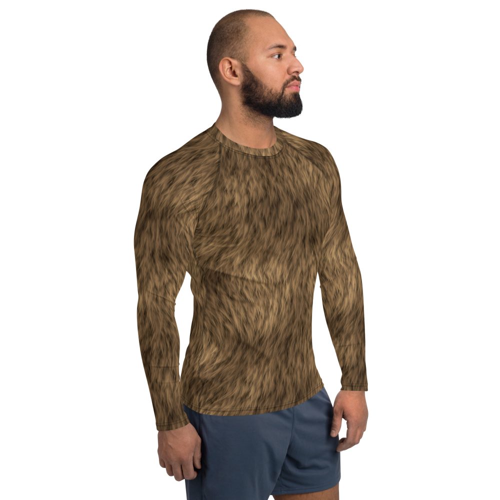 Brown Fur Print Bear Dog Cat Costume Men's Rash Guard - Image 6