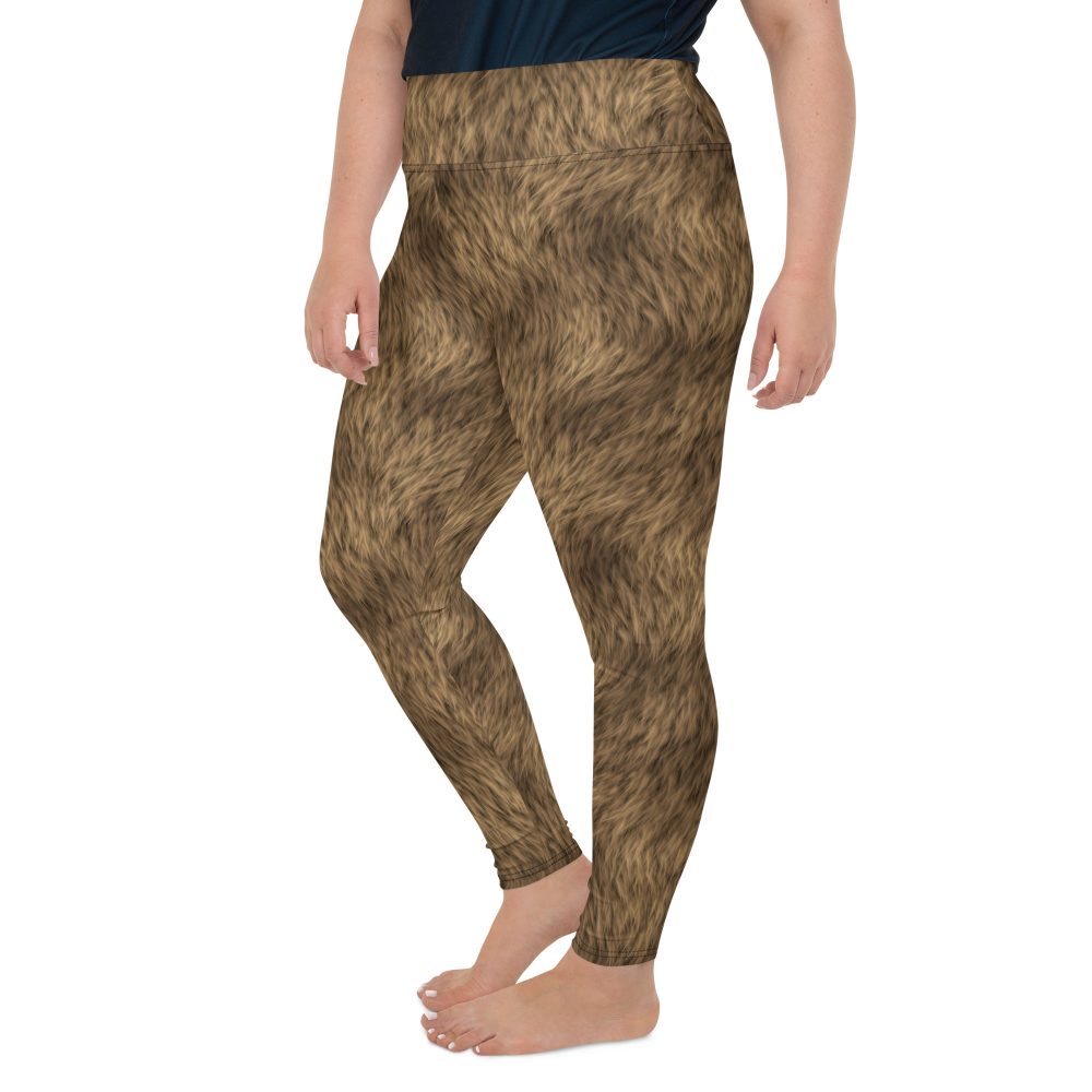Brown Fur Print Bear Dog Cat Costume Plus Size Leggings - Image 4