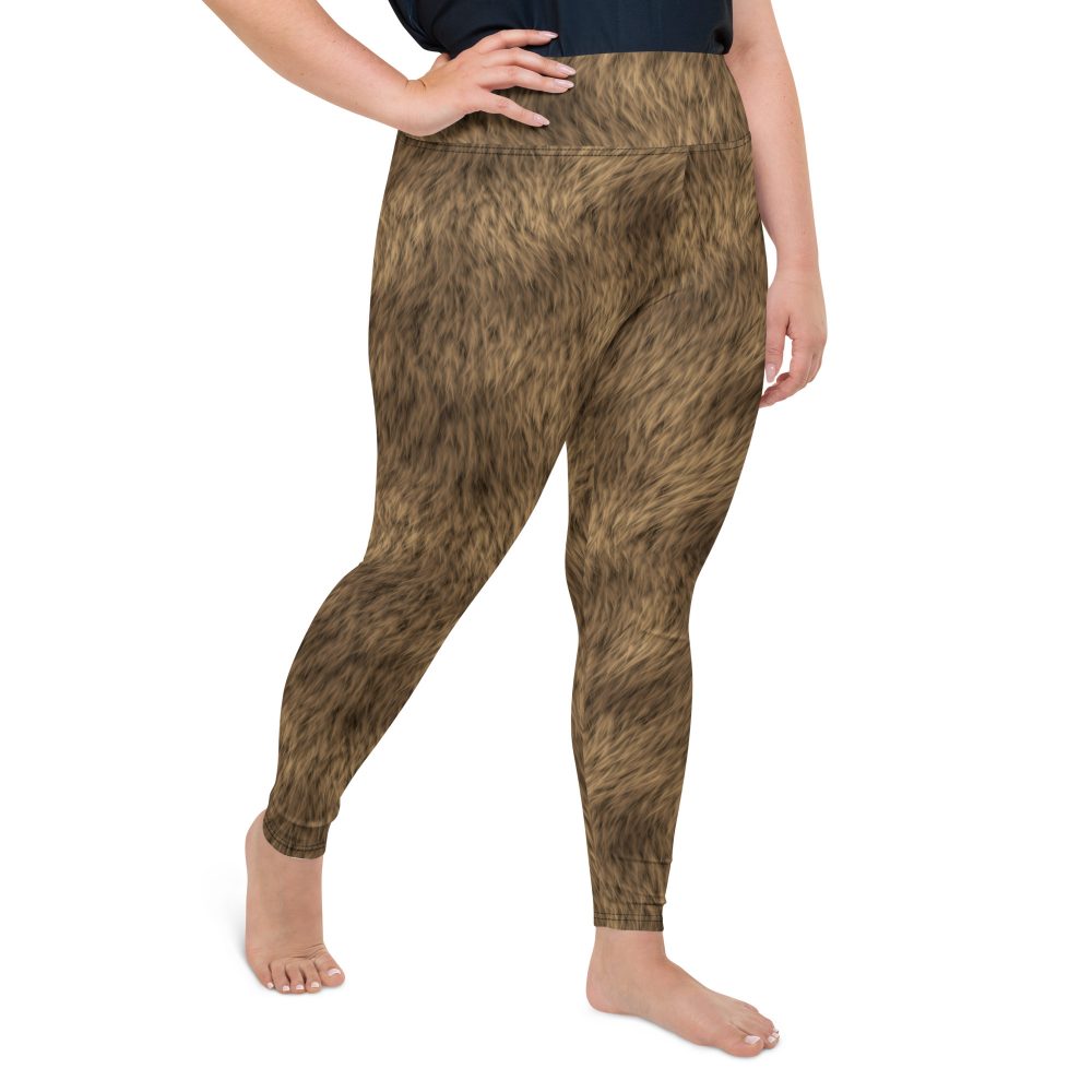 Brown Fur Print Bear Dog Cat Costume Plus Size Leggings - Image 3