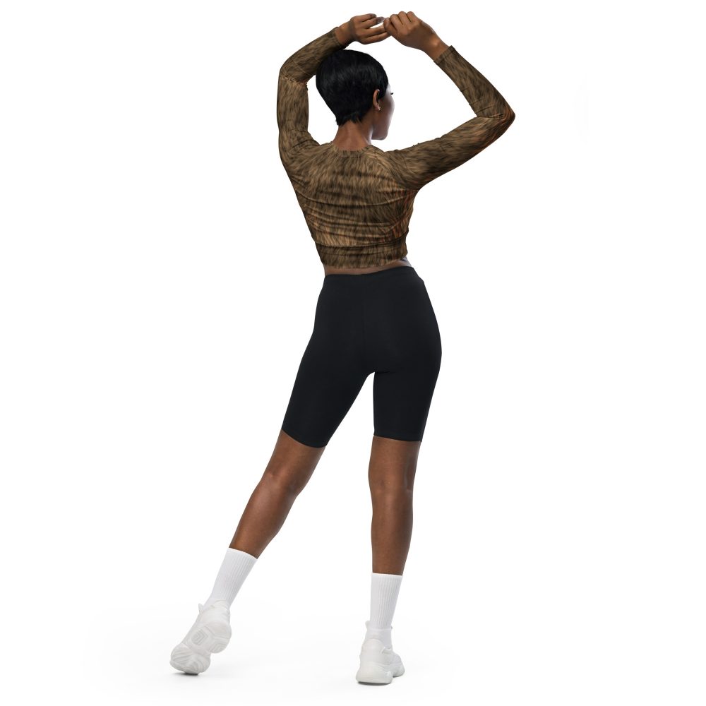 Brown Fur Print Bear Dog Cat Costume Long-Sleeve Crop Top - Image 6