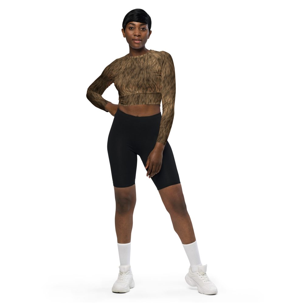 Brown Fur Print Bear Dog Cat Costume Long-Sleeve Crop Top - Image 5