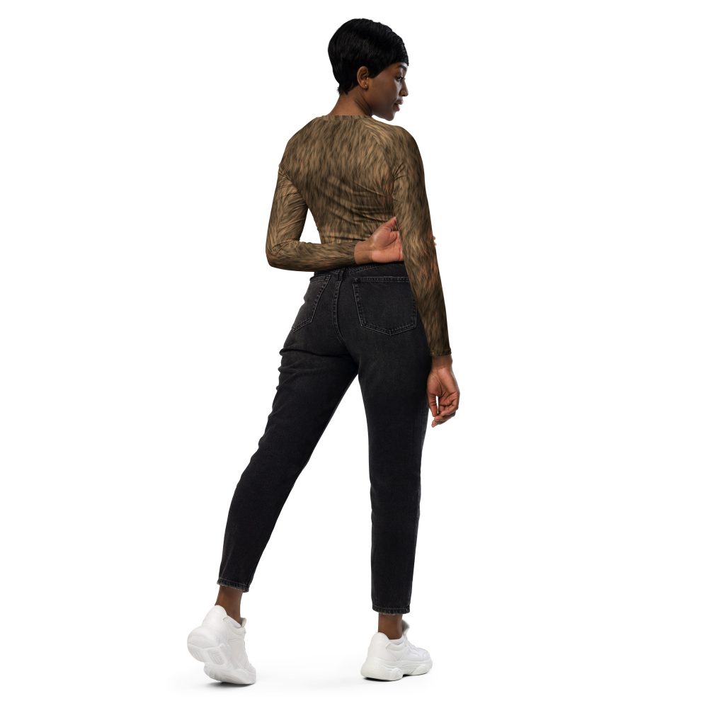 Brown Fur Print Bear Dog Cat Costume Long-Sleeve Crop Top - Image 7