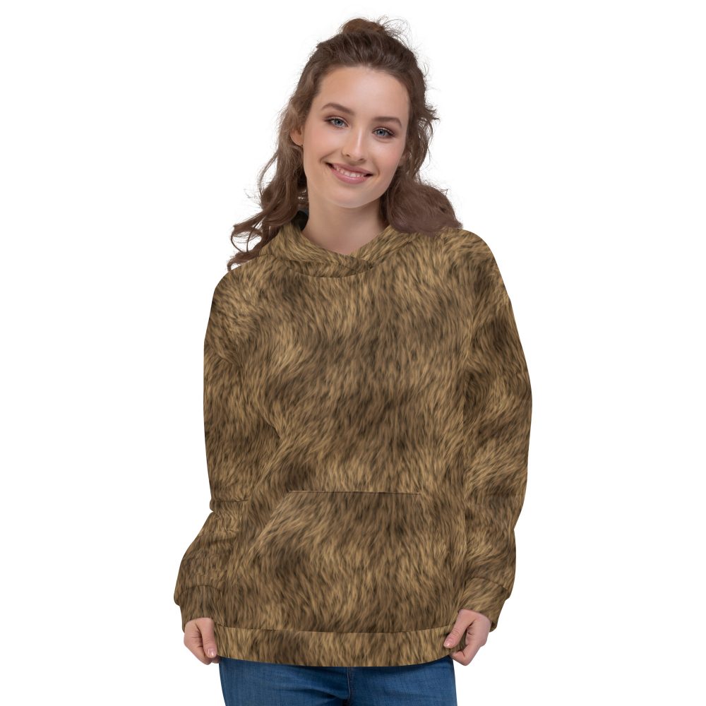 Brown Fur Print Bear Dog Cat Costume Unisex Hoodie - Image 2