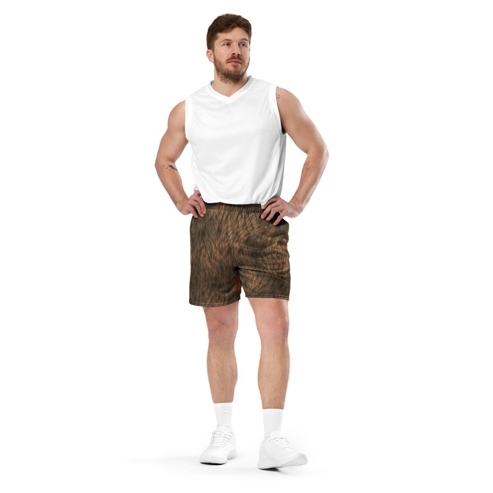 Brown Fur Print Bear Dog Cat Costume Unisex mesh shorts