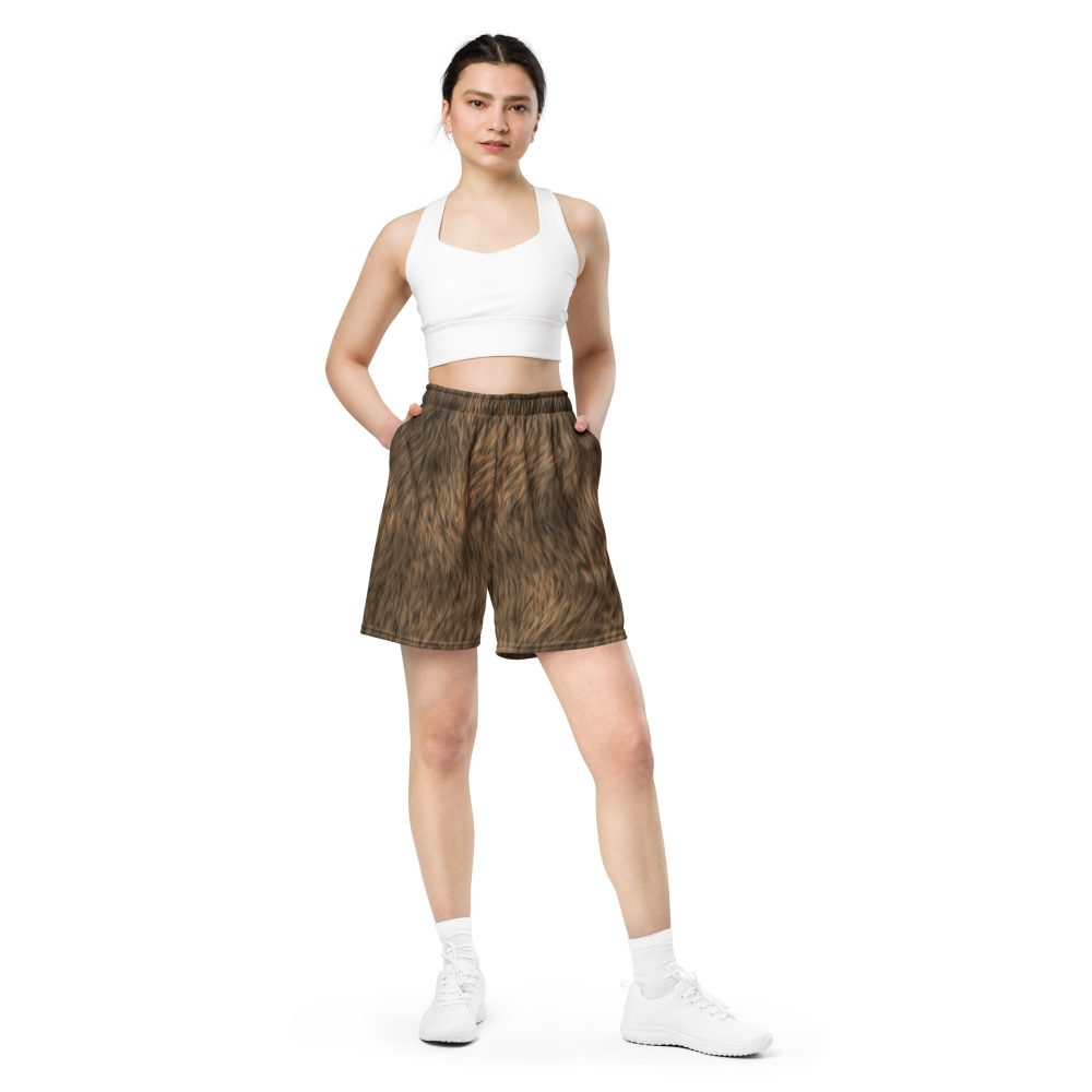 Brown Fur Print Bear Dog Cat Costume Unisex mesh shorts - Image 2