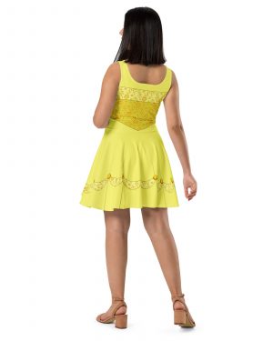 Princess Belle Costume Beauty And The Beast Halloween Cosplay Skater Dress