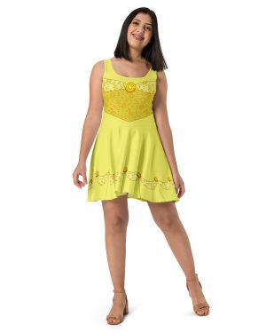 Princess Belle Costume Beauty And The Beast Halloween Cosplay Skater Dress
