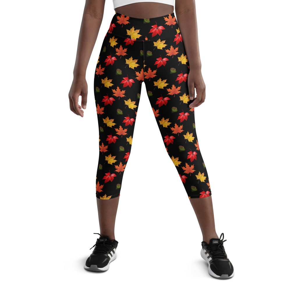Colorful Autumn Leaves Yoga Capri Leggings