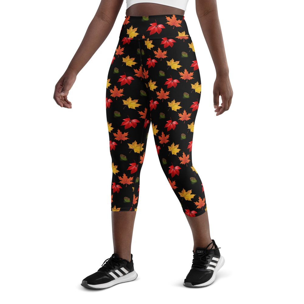Colorful Autumn Leaves Yoga Capri Leggings - Image 6