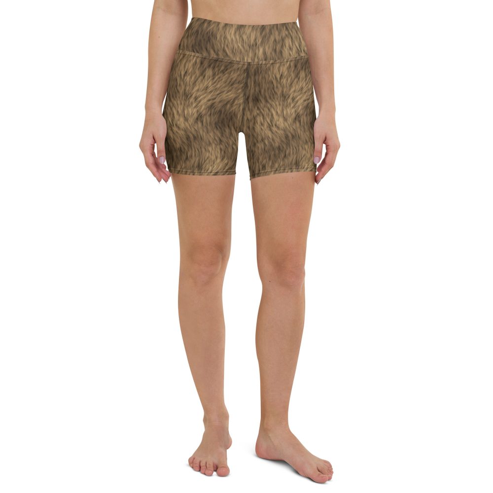 Brown Fur Print Bear Dog Cat Costume Yoga Shorts