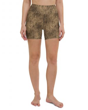 Brown Fur Print Bear Dog Cat Costume Yoga Shorts