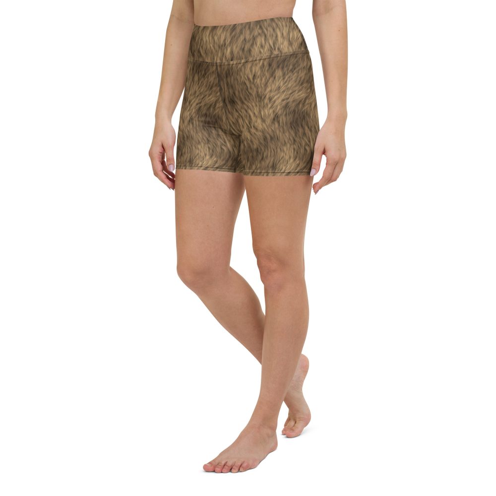Brown Fur Print Bear Dog Cat Costume Yoga Shorts - Image 5