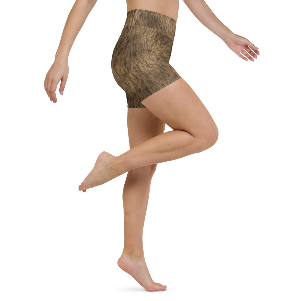 Brown Fur Print Bear Dog Cat Costume Yoga Shorts - Image 6