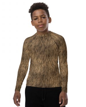 Brown Fur Print Bear Dog Cat Costume Youth Rash Guard